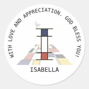 Pegatina Redonda Monograma vanguardista de estilo artístico. Letra