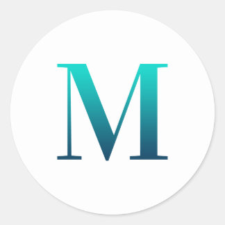 Pegatina Redonda Monograma Verde azulado de gradiente azul turquesa