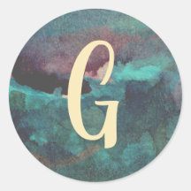 Monograma verde azulado y marrón acuarela
