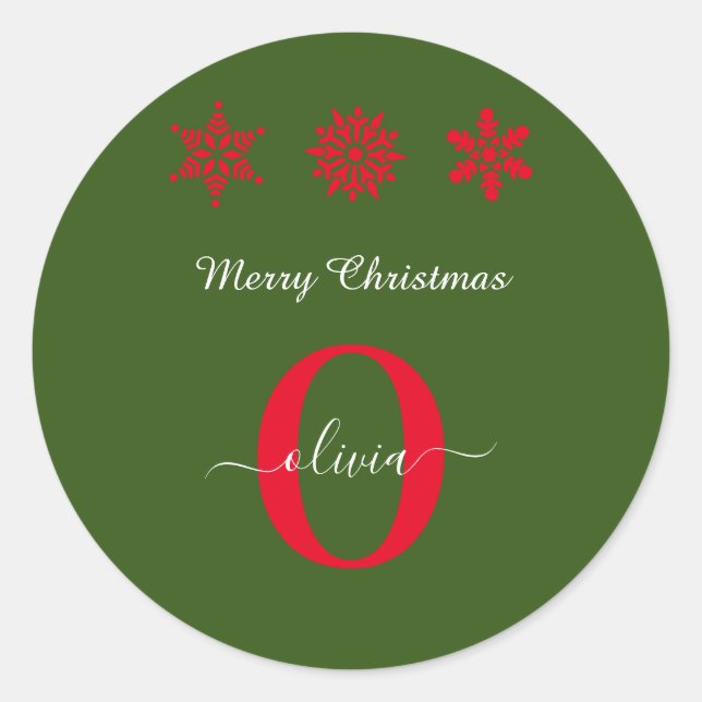 Pegatina Redonda Monograma verde rojo blanco con escritura navidad (Anverso)