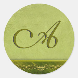Pegatina Redonda Monograma verde sabio - personalizar propio