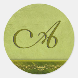 Pegatina Redonda Monograma verde sabio - personalizar propio
