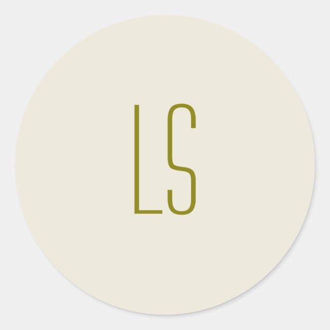 Pegatina Redonda Monograma verde sabio simple inicial (Anverso)