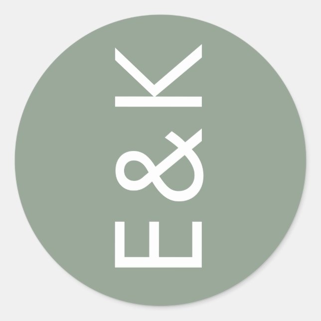 Pegatina Redonda Monograma verde ultramoderno Boda simple (Anverso)