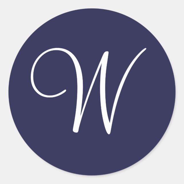 Pegatina Redonda Monograma W, blanco sobre azul marino, (Anverso)