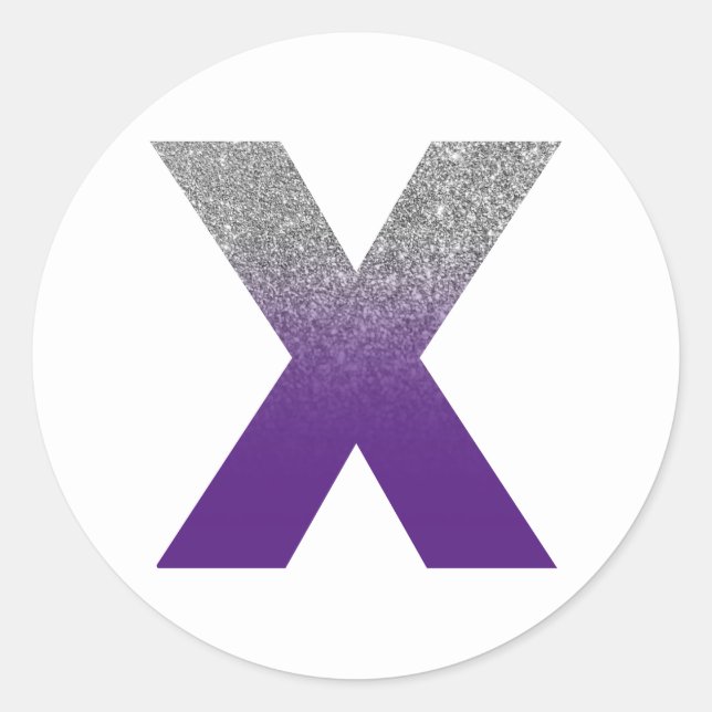 Pegatina Redonda Monograma X del Purpurina Royal Purple and Silver  (Anverso)
