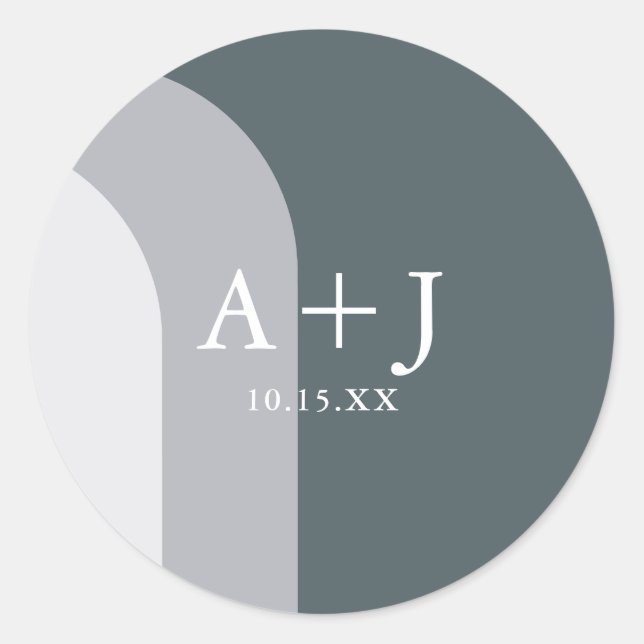 Pegatina Redonda Monograma y Boda de fechas de los arcos azules de  (Anverso)