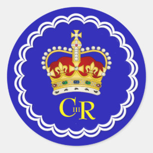 Pegatina Redonda Monograma y corona del Rey Carlos III
