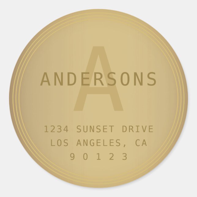 Pegatina Redonda Monograma y dirección de aspecto retro de edad (Anverso)