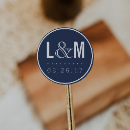 Pegatina Redonda Monograma y fecha del Boda de la Marina Náutica Mo