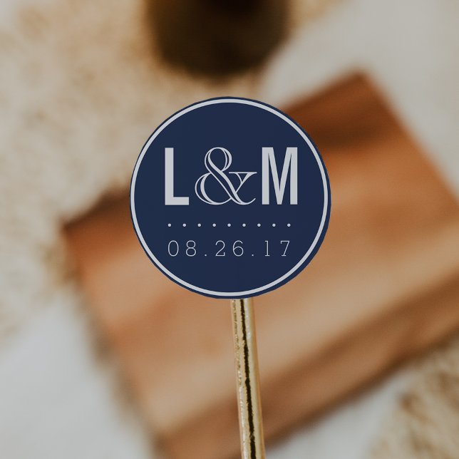 Pegatina Redonda Monograma y fecha del Boda de la Marina Náutica Mo (Subido por el creador)