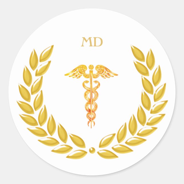 Pegatina Redonda Monograma y Médica de Oro Caduceus (Anverso)