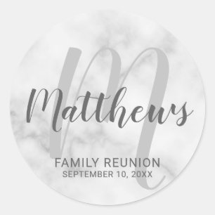 Pegatina Redonda Monograma y nombre de familia de escritura moderna