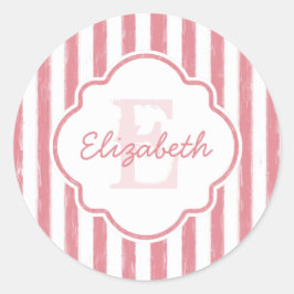 Pegatina Redonda Monograma y nombre de las franjas pintadas de colo