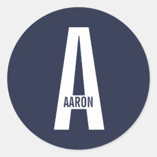 Pegatina Redonda Monograma y nombre modernos en negrita personaliza