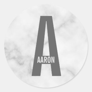 Pegatina Redonda Monograma y nombre modernos personalizados en negr