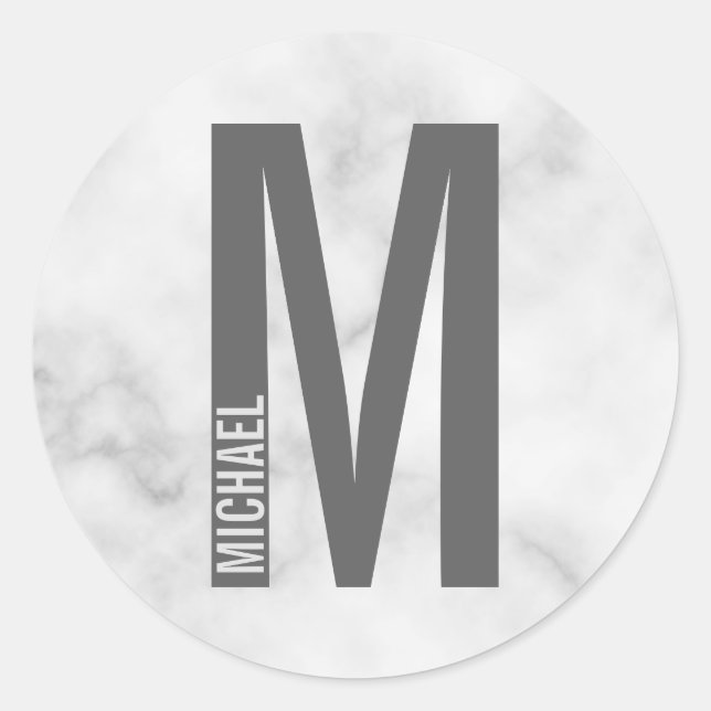 Pegatina Redonda Monograma y nombre negrita personalizado moderno (Anverso)