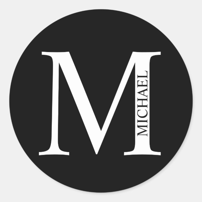 Pegatina Redonda Monograma y nombre personalizados (Anverso)