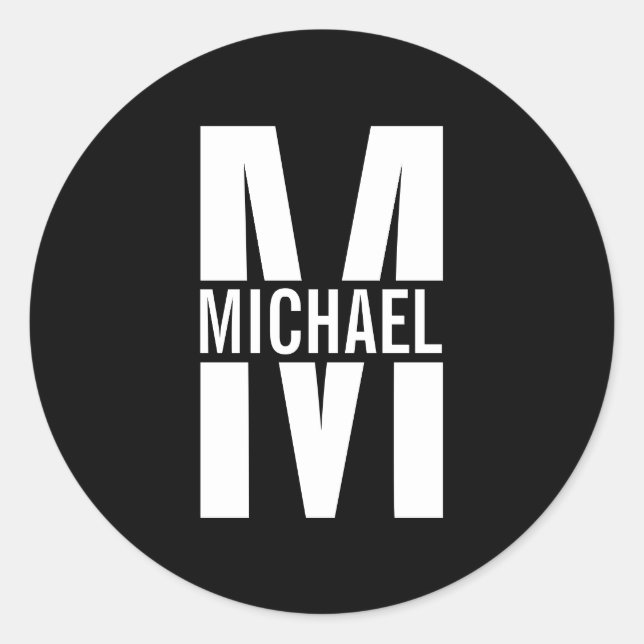 Pegatina Redonda Monograma y nombre personalizados (Anverso)