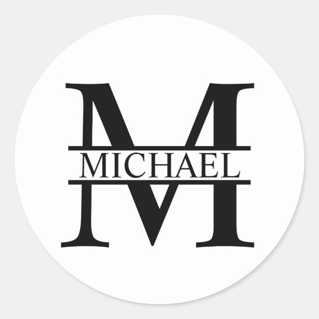 Pegatina Redonda Monograma y nombre personalizados (Anverso)