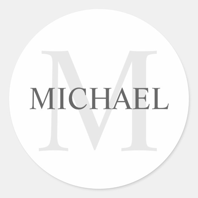 Pegatina Redonda Monograma y nombre personalizados (Anverso)