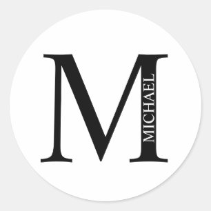 Pegatina Redonda Monograma y nombre personalizados clásicos en palo