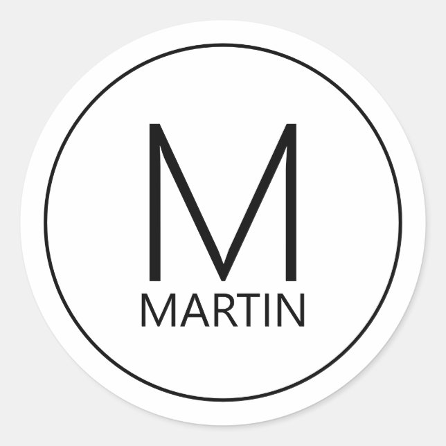 Pegatina Redonda Monograma y nombre personalizados modernos (Anverso)