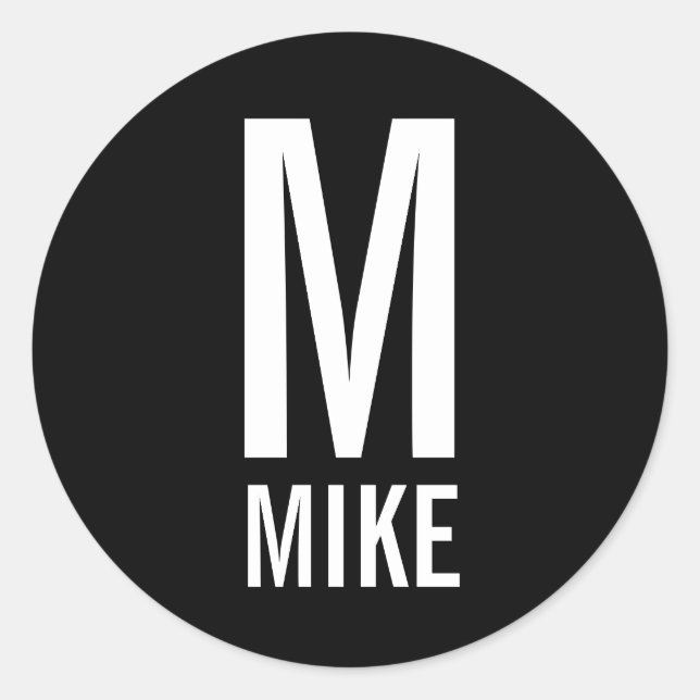 Pegatina Redonda Monograma y nombre personalizados modernos (Anverso)