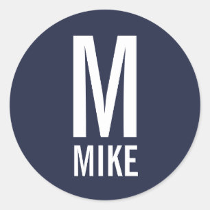 Pegatina Redonda Monograma y nombre personalizados modernos