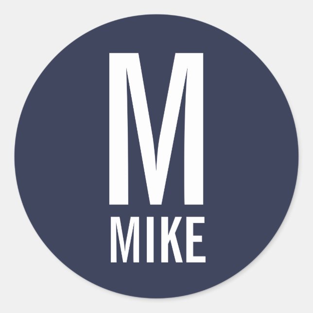 Pegatina Redonda Monograma y nombre personalizados modernos (Anverso)