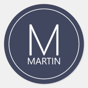 Pegatina Redonda Monograma y nombre personalizados modernos