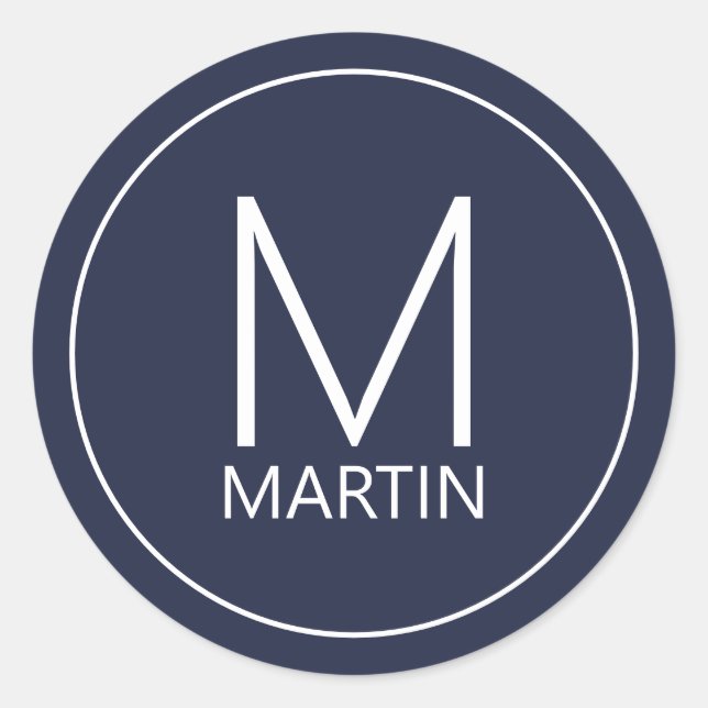 Pegatina Redonda Monograma y nombre personalizados modernos (Anverso)