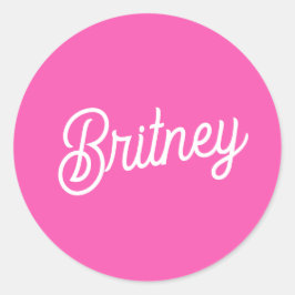 Pegatina Redonda Monograma y nombre personalizados modernos de rosa