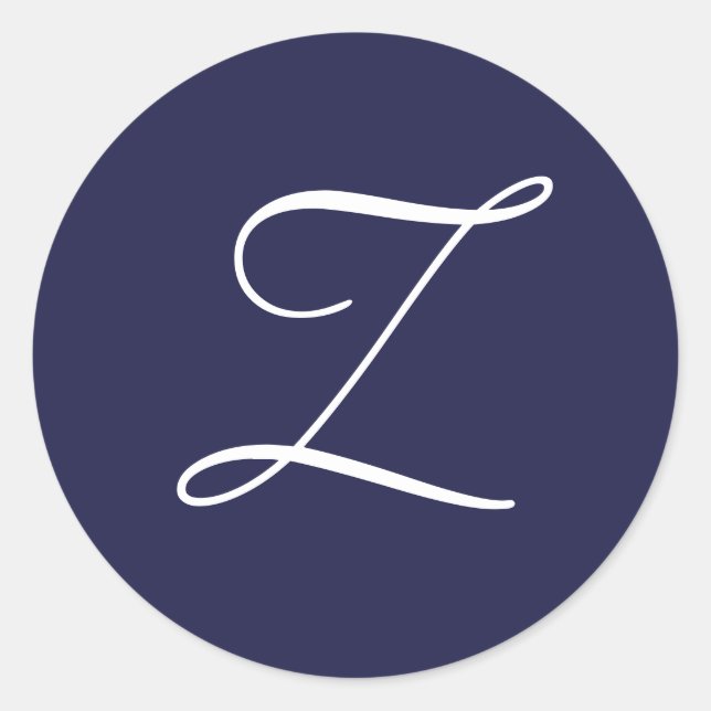 Pegatina Redonda Monograma Z, blanco sobre azul marino, (Anverso)