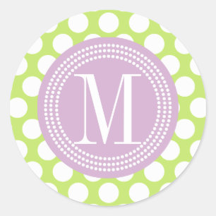 Pegatina Redonda Monogramación de los puntos de Polka Grande de Ver