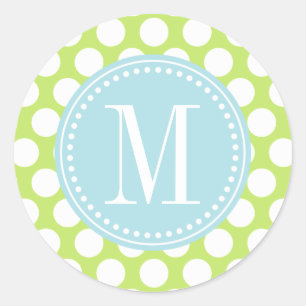 Pegatina Redonda Monogramación de los puntos de Polka Grande Verde