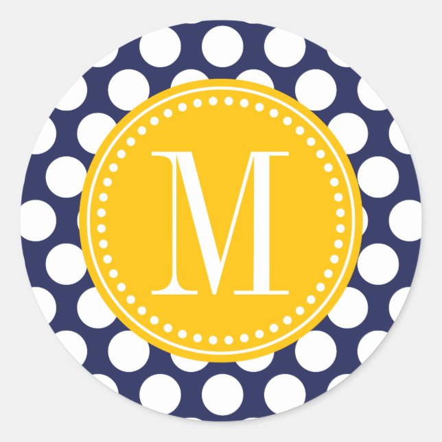 Pegatina Redonda Monogramación de puntos de polka grande verde amar (Anverso)