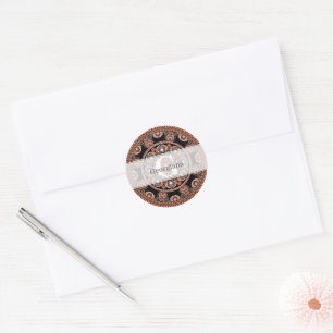 Pegatina Redonda Monogramado Safari Sunset Bohemian Dot Mandala