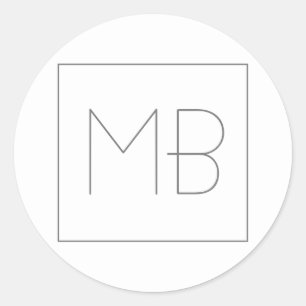 Pegatina Redonda Monogramado único blanco elegante