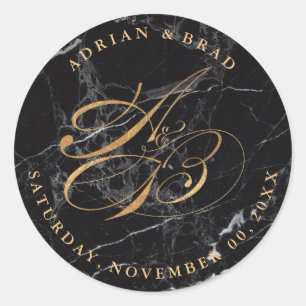 Pegatina Redonda Monogramas de la caligrafía de oro de Faux de DIY/
