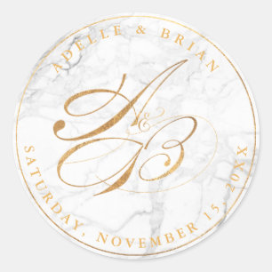 Pegatina Redonda Monogramas de la caligrafía de oro de Faux de DIY