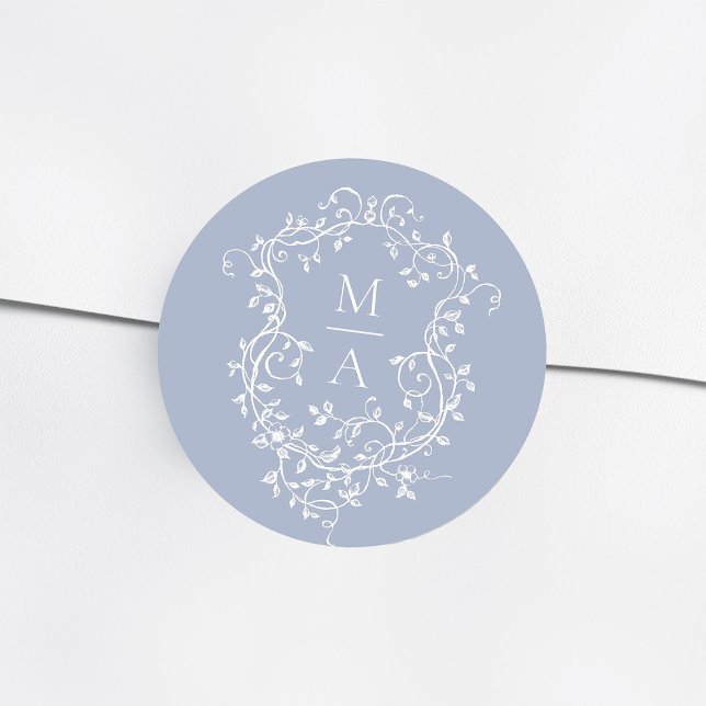 Pegatina Redonda Monogramas del Escudo floral elegante y azul turbi (Subido por el creador)