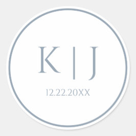 Pegatina Redonda Monogramas Dusty Blue Elegant Boda Minimalista