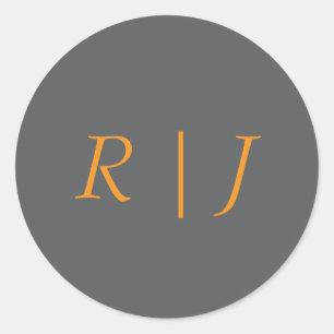 Pegatina Redonda Monogramas Grises de Calabaza Naranja Otoño Boda d