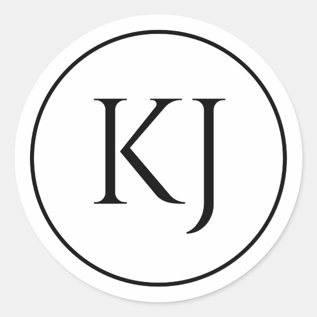 Pegatina Redonda Monogramas Nombre de la pareja Negro Letras inicia (Anverso)