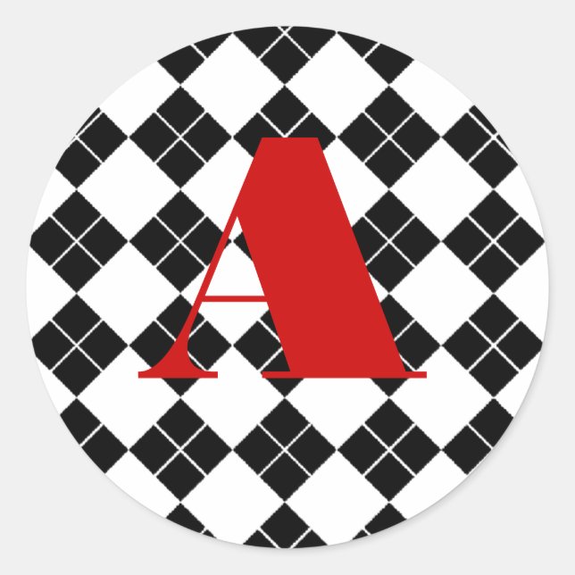 Pegatina Redonda Monogramed Argyle (Anverso)