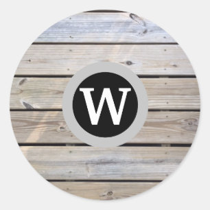 Pegatina Redonda Monogramed Beach Wood