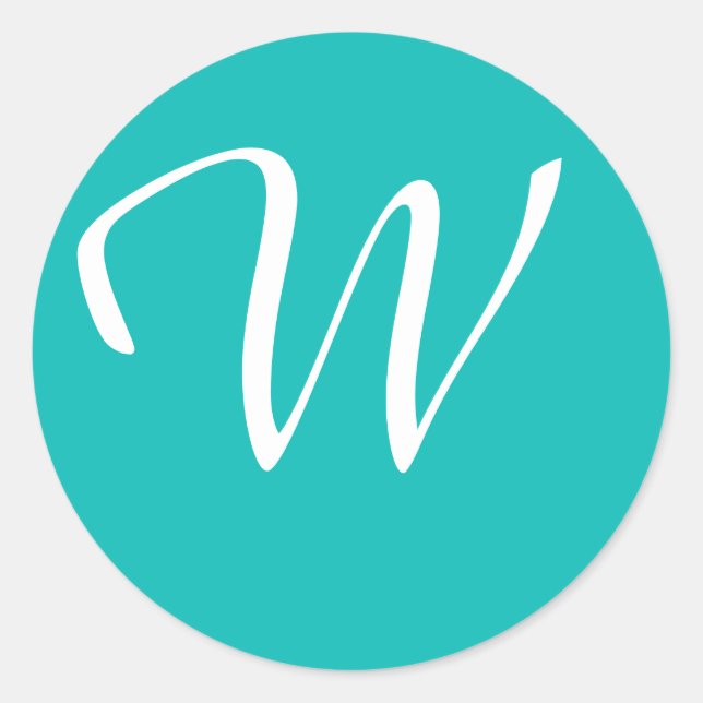 Pegatina Redonda Monogrammed Aqua (Anverso)