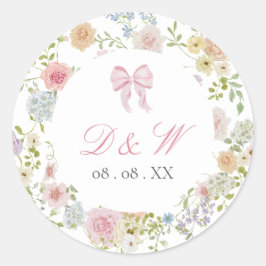 Pegatina Redonda Monogrammed Bows and Wildflowers Sticker