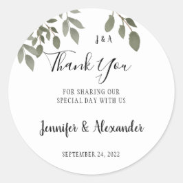 Pegatina Redonda Monogramo botánico rústico Gracias boda